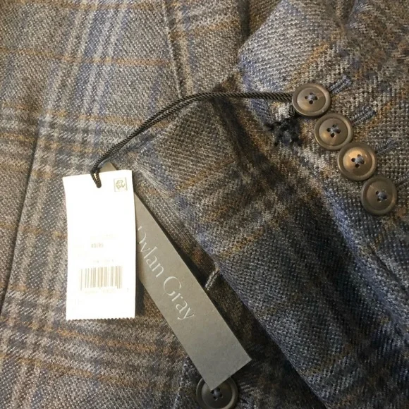 NEW Dylan Gray 40R Blue Plaid Wool Blend Blazer